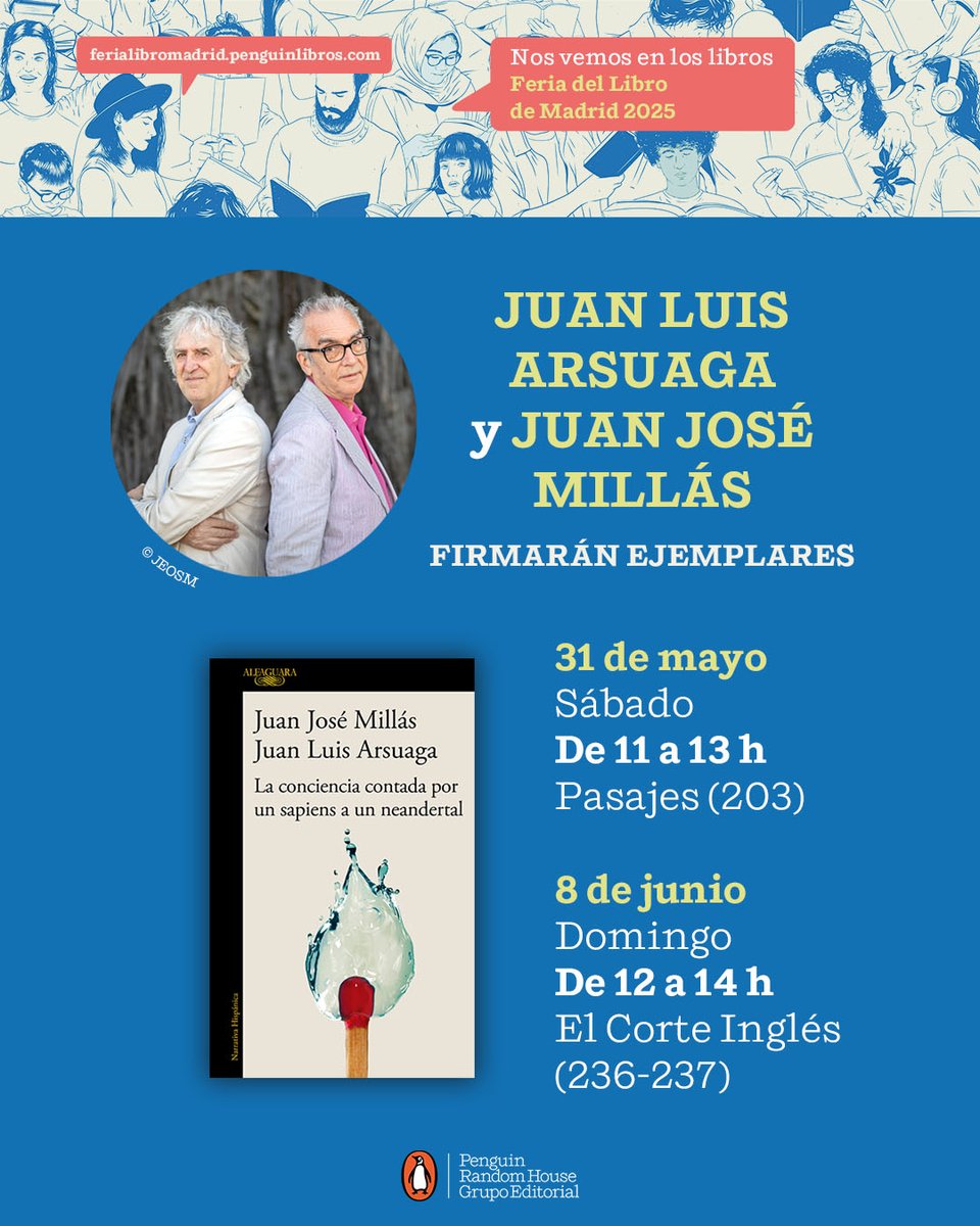 Alfaguara (@alfaguaraes) on Twitter photo <a href="/FLMadrid/">Feria del Libro de Madrid</a> <a href="/penguinlibros/">Penguin España 🐧📚</a> <a href="/JoelDicker/">Joel Dicker</a> <a href="/mugalibros/">Librería Muga</a> <a href="/casadellibro/">Casa del Libro</a> <a href="/elcorteingles/">El Corte Inglés</a> <a href="/LaBuenaVidaLib/">La Buena Vida</a> <a href="/sdiazcortes/">Santiago Díaz</a> <a href="/LibreriaCarmen/">LIBRERÍA CARMEN</a> <a href="/FabulaLibreria/">Librería & Atelier Fábula</a> <a href="/libreriavisor/">Visor Libros</a> <a href="/SusanaMGijon/">Susana Martín Gijón</a> <a href="/letras_vino/">Vino a por letras</a> <a href="/Lib_Mujeres/">Librería Mujeres</a> <a href="/laanonimalib/">La Anónima Librería</a> <a href="/manueljabois/">Manuel Jabois</a> <a href="/Olavidelibros/">Olavide | Bar de Libros</a> <a href="/claudiapineiro/">Claudia Piñeiro 💚 🧡</a> <a href="/retirodeletras/">El Retiro de las Letras</a> <a href="/andresneuman/">Andrés Neuman</a> <a href="/LibreriaAlberti/">Librería Alberti</a> <a href="/pradobenjamin/">Benjamín Prado 📚</a> <a href="/libreriajarcha/">Librería Jarcha</a> <a href="/JuanJoseMillas/">Juan José Millás</a> <a href="/Miraguano/">Librería Miraguano.</a> <a href="/Fnac_ESP/">Fnac España</a> ✍️ <a href="/JuanLuisArsuaga/">Juan Luis Arsuaga</a> y <a href="/JuanJoseMillas/">Juan José Millás</a> firmarán ⬇️
🗓️ 31 de mayo
⏰11-13h 👉 <a href="/PasajesLibreria/">Pasajes Librería Internacional</a> (caseta 203) <a href="/FLMadrid/">Feria del Libro de Madrid</a> <a href="/penguinlibros/">Penguin España 🐧📚</a> <a href="/JoelDicker/">Joel Dicker</a> <a href="/mugalibros/">Librería Muga</a> <a href="/casadellibro/">Casa del Libro</a> <a href="/elcorteingles/">El Corte Inglés</a> <a href="/LaBuenaVidaLib/">La Buena Vida</a> <a href="/sdiazcortes/">Santiago Díaz</a> <a href="/LibreriaCarmen/">LIBRERÍA CARMEN</a> <a href="/FabulaLibreria/">Librería & Atelier Fábula</a> <a href="/libreriavisor/">Visor Libros</a> <a href="/SusanaMGijon/">Susana Martín Gijón</a> <a href="/letras_vino/">Vino a por letras</a> <a href="/Lib_Mujeres/">Librería Mujeres</a> <a href="/laanonimalib/">La Anónima Librería</a> <a href="/manueljabois/">Manuel Jabois</a> <a href="/Olavidelibros/">Olavide | Bar de Libros</a> <a href="/claudiapineiro/">Claudia Piñeiro 💚 🧡</a> <a href="/retirodeletras/">El Retiro de las Letras</a> <a href="/andresneuman/">Andrés Neuman</a> <a href="/LibreriaAlberti/">Librería Alberti</a> <a href="/pradobenjamin/">Benjamín Prado 📚</a> <a href="/libreriajarcha/">Librería Jarcha</a> <a href="/JuanJoseMillas/">Juan José Millás</a> <a href="/Miraguano/">Librería Miraguano.</a> <a href="/Fnac_ESP/">Fnac España</a> ✍️ <a href="/JuanLuisArsuaga/">Juan Luis Arsuaga</a> y <a href="/JuanJoseMillas/">Juan José Millás</a> firmarán ⬇️
🗓️ 31 de mayo
⏰11-13h 👉 <a href="/PasajesLibreria/">Pasajes Librería Internacional</a> (caseta 203)
