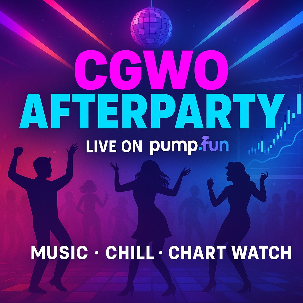 The main Rugless Pump X-stream might be wrapped, but the journey for $CGWO continues! 🕺💃

We're keeping the vibes going live on Pump.fun for a bit - music and chill chart watching only for this part of the show! See if CGWO makes waves.

Tune into the