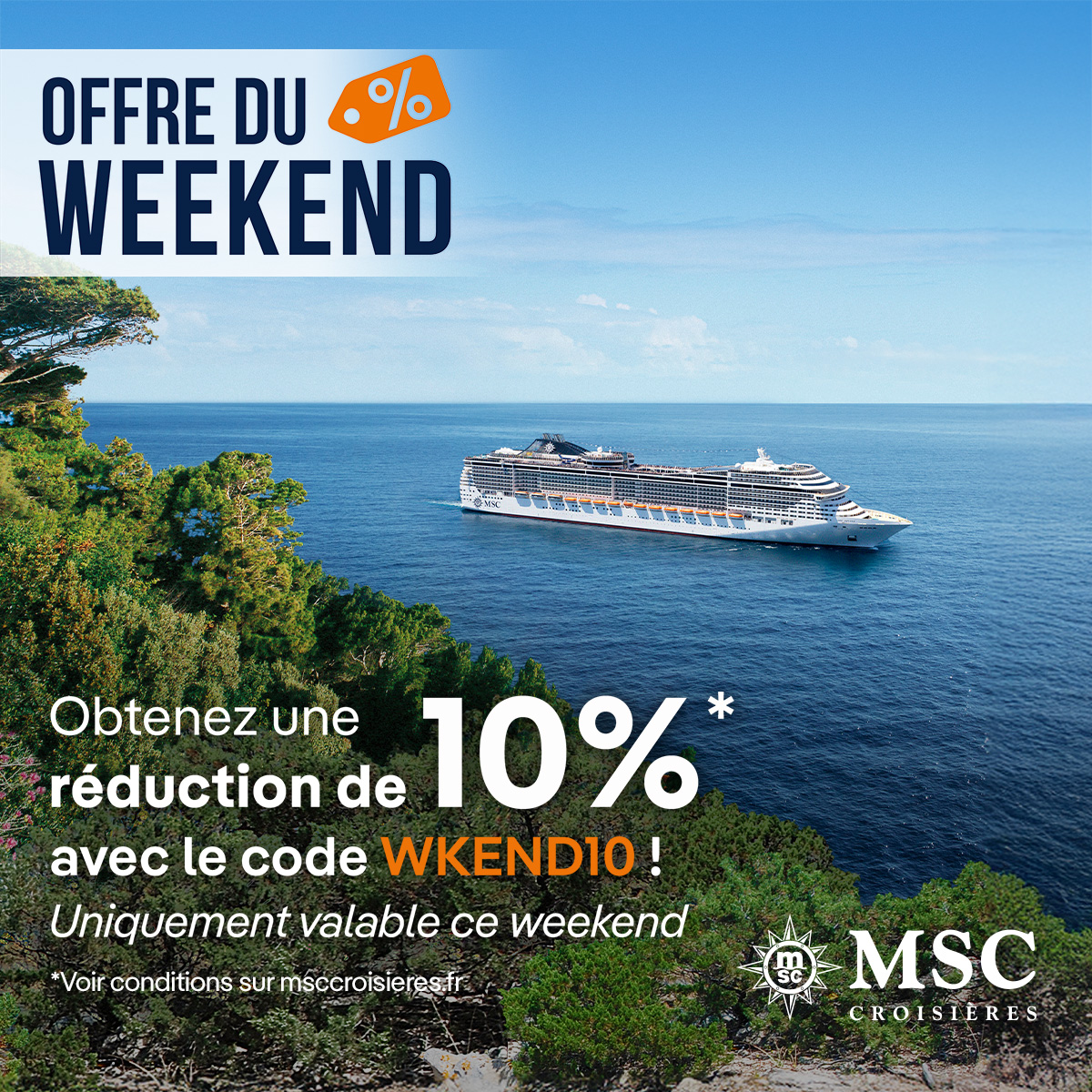 🎉 Offre du weekend !
Réservez votre prochaine croisière avant dimanche soir et bénéficiez de -10% avec le code WKEND10.
⏳ Dépêchez-vous avant que le navire (et la promo) ne partent sans vous !
➡️ urlr.me/r3pkCt
