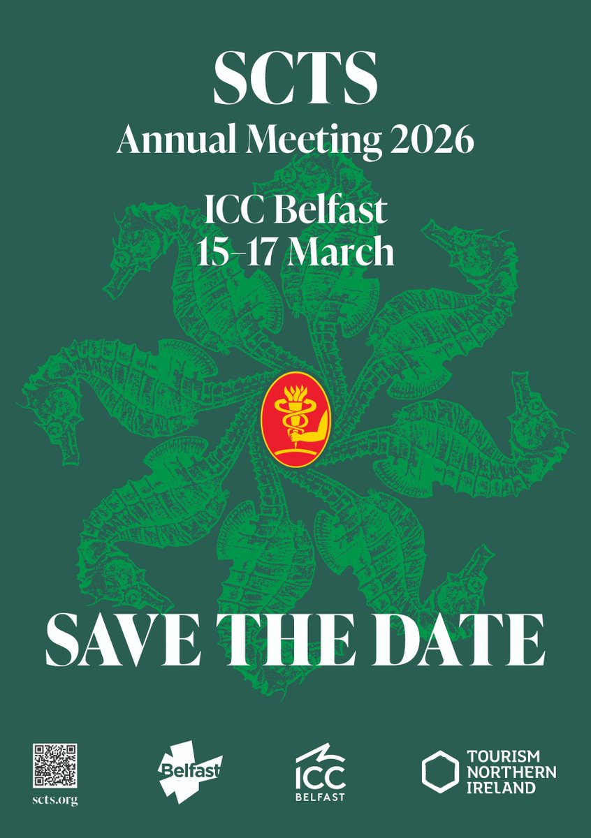 Save the Date
SCTS Annual Meeting 2026
15th - 17th March
ICC Belfast

1st September - Call for abstracts opens
1st December - Registration opens

We look forward to seeing you in Belfast!

#cardiothoracicsurgery #cardiac #thoracic #congenital #nahp #education