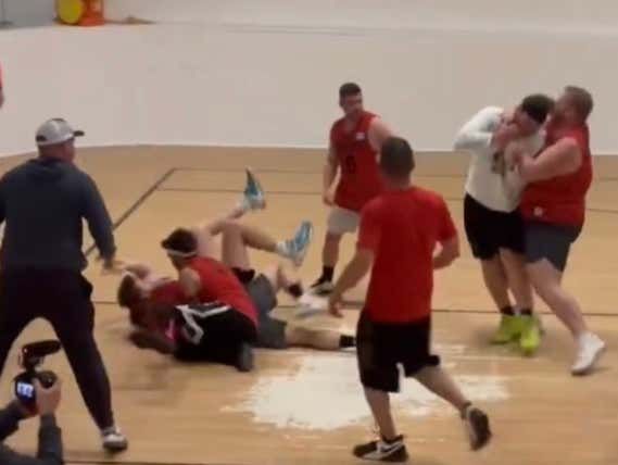 barstoolsports's tweet photo. You're Never Going To Believe This, But Kirk Minihane's Basketball Team Got Into A Full On Bench-Clearing Brawl During Their Scrimmage Last Night https://t.co/3AaFxso3VD https://t.co/EFAVGYOccy