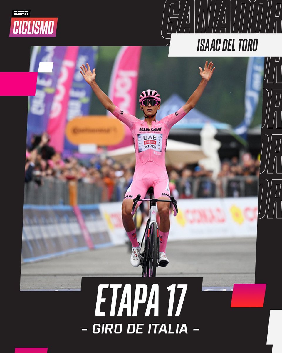 ESPNCiclismo's tweet image. ¡EL TORITO QUIERE LA GLORIA! 🐂🇲🇽

ESPECTACULAR actuación del Isaac #DelToro en Mortirolo: el mexicano ganó la Etapa 17 del #GiroDItalia y dio una ENORME muestra de carácter que le permitió defender la Maglia Rosa. Romain #Bardet fue segundo y Richard #Carapaz, quien volvió a