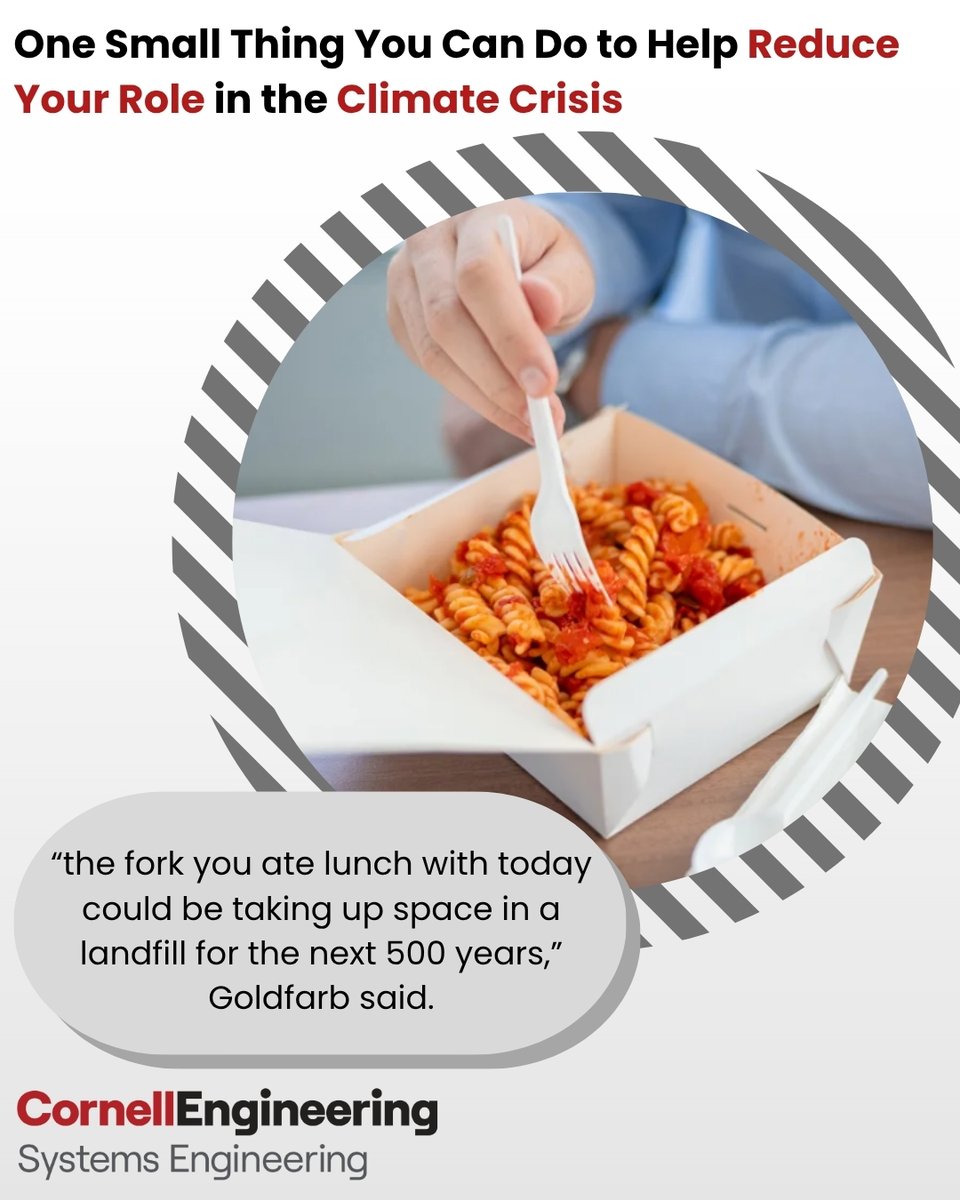 CornellSystems's tweet image. π Did you know producing plastic utensils can use 11 kilowatts of energy per pound?
βOne person switching to reusable silverware is unlikely to alter global impacts β but it can form the basis for a community of change,β says Dr. Goldfarb.