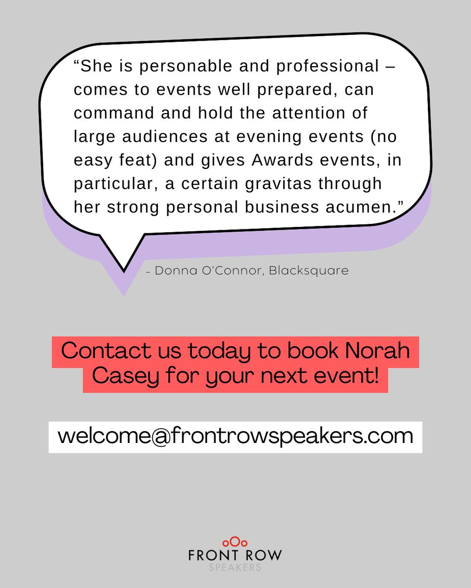 Front Row Speakers (@frspeakers) on Twitter photo NORAH CASEY💫
From transforming Ireland’s media landscape to launching ground-breaking initiatives for women in business, Norah Casey brings energy, insight, and real-world experience to every stage she steps on.
To book Norah📧
welcome@frontrowspeakers.com NORAH CASEY💫
From transforming Ireland’s media landscape to launching ground-breaking initiatives for women in business, Norah Casey brings energy, insight, and real-world experience to every stage she steps on.
To book Norah📧
welcome@frontrowspeakers.com