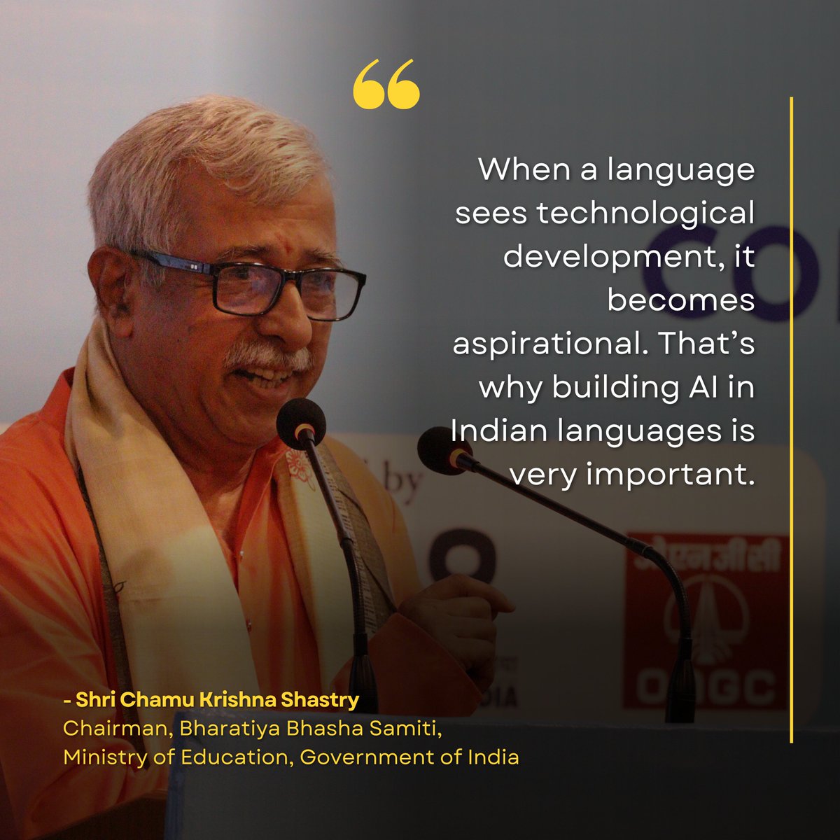 Center of Policy Research & Governance (CPRG) (@cprgindia) on Twitter photo We were privileged to have Shri <a href="/ChamuKShastry/">चमू कृष्णशास्त्री Chamu KrishnaShastry</a> join us as a notable guest at the पढ़AI: Conclave on AI in Education. He highlighted that when a language sees technological development, it becomes aspirational. That’s why building AI in Indian languages is very important. We were privileged to have Shri <a href="/ChamuKShastry/">चमू कृष्णशास्त्री Chamu KrishnaShastry</a> join us as a notable guest at the पढ़AI: Conclave on AI in Education. He highlighted that when a language sees technological development, it becomes aspirational. That’s why building AI in Indian languages is very important.
