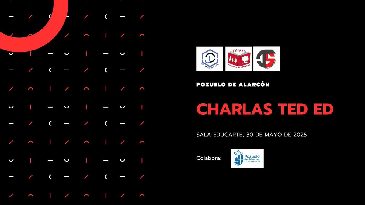 🎤 El 30 de mayo, 43 estudiantes de 6º de Primaria a Bachillerato darán charlas tipo TED en una jornada educativa en Pozuelo (Sala Educarte).
Organiza <a href="/CEIPSOPPA/">CEIPSO Príncipes de Asturias</a> , @IESCamiloCela con apoyo del @Ayto_Pozuelo.
📍 Solo para la comunidad educativa.
#Educación #Pozuelo