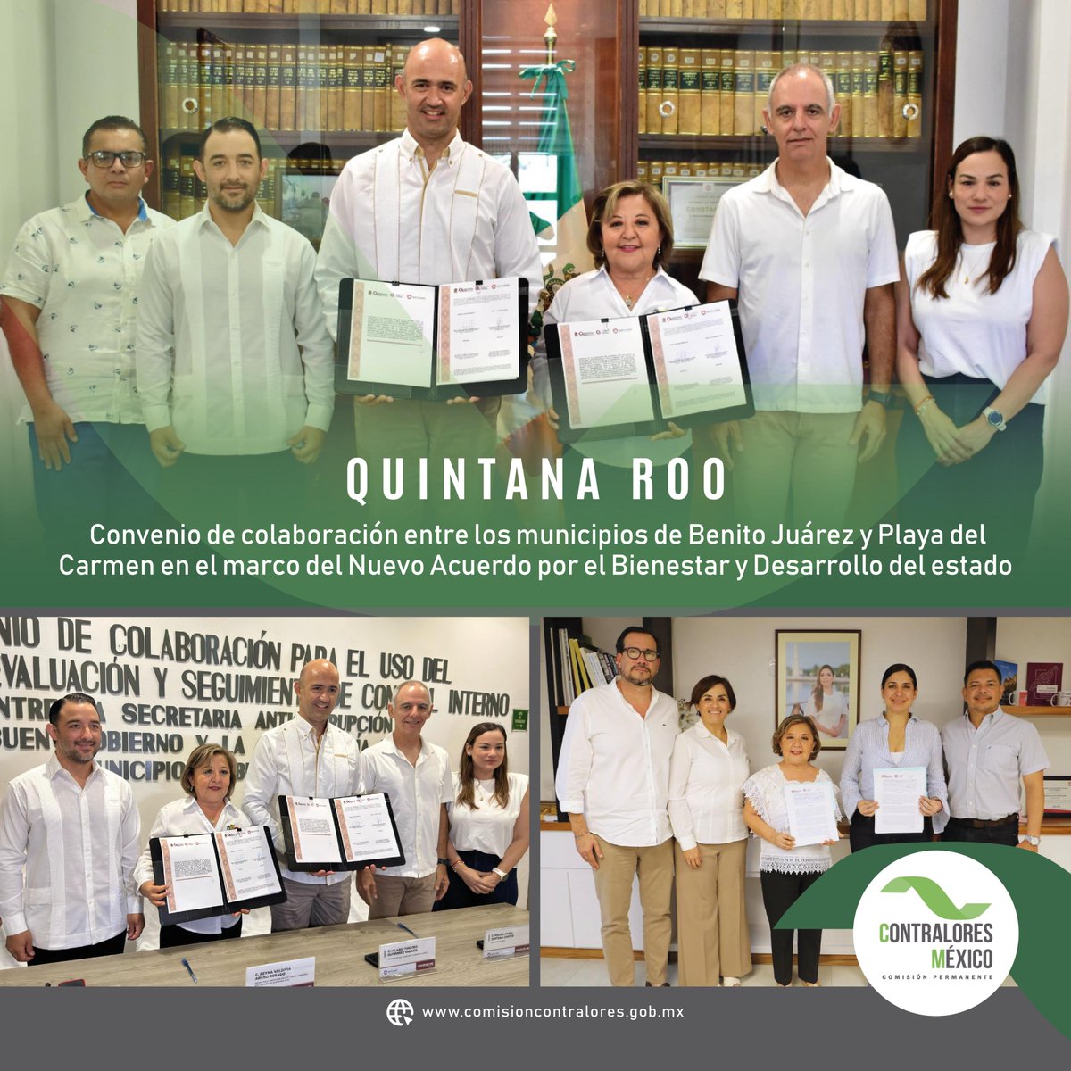 ContraloriasMX's tweet photo. ¿Qué hacen Contralores MX?

En #QuintanaRoo fortalecen el control interno de sus ayuntamientos con el Convenio de colaboración entre los municipios de Benito Juárez y Playa del Carmen en el marco del Nuevo Acuerdo por el Bienestar y Desarrollo de Quintana Roo.

Desde la Secretaría Anticorrupción y Buen Gobierno se mantiene el compromiso con la transparencia y la rendición de cuentas otorgando a los municipios el uso e implementación del Sistema de Evaluación y Seguimiento de Control Interno (SESCI).

Este sistema permitirá a sus dependencias, entidades y unidades administrativas aplicar mecanismos eficaces de supervisión y cumplimiento normativo, generando una gestión más eficiente, ordenada y con cero tolerancia a la corrupción.

#ContraloresMX #Fiscalización #Transparencia #SomosCPCEF #ContraloresMxTrabajando