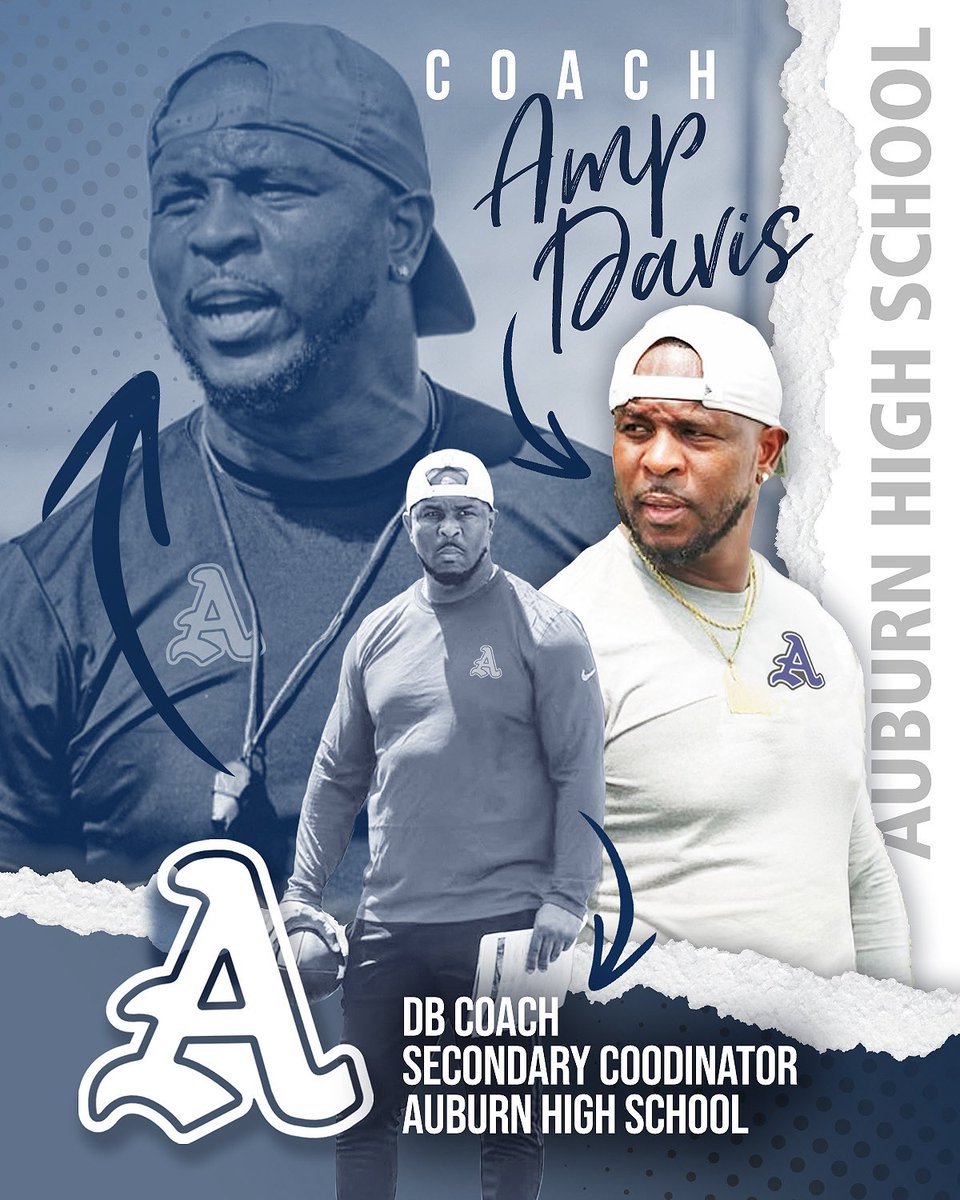 Auburn High Football (@auburnhighfb) on Twitter photo Auburn High Family, welcome coach <a href="/AmpDavisCoach/">Coach Anthony Amp Davis</a> as our new defensive backs coach!
Coach Davis comes from Alabama State where he served as the Alabama State Offensive Analyst and Assistant WRs coach.
We are excited to have him on the team!
#playfortheA #BlueCollarMentality Auburn High Family, welcome coach <a href="/AmpDavisCoach/">Coach Anthony Amp Davis</a> as our new defensive backs coach!
Coach Davis comes from Alabama State where he served as the Alabama State Offensive Analyst and Assistant WRs coach.
We are excited to have him on the team!
#playfortheA #BlueCollarMentality