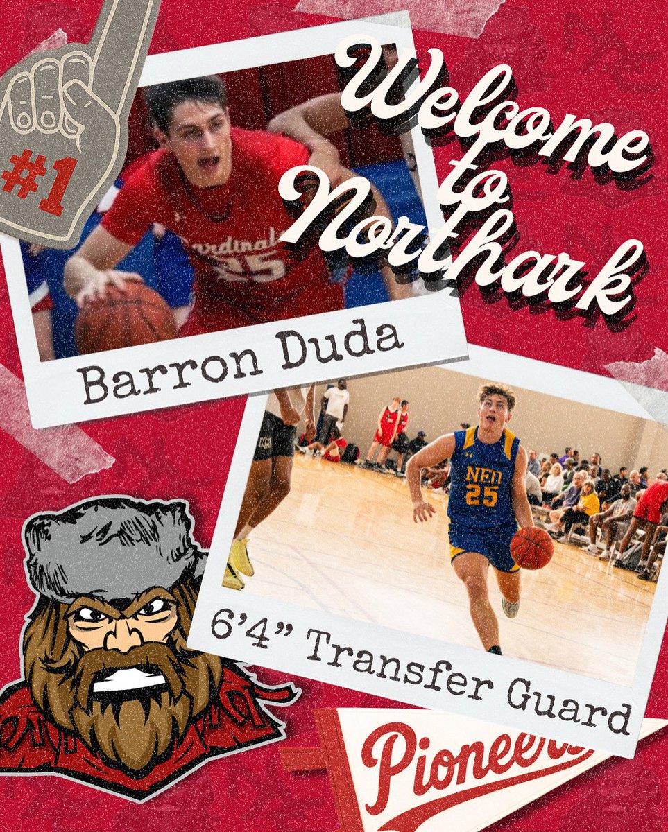 🚨 Help us welcome Barron Duda to the Northark Men’s Basketball program! 🏀🔥

🆙 6’4” Transfer Guard
🏫 Coming from NEO A&amp;M College (23-24)
🎓 2024 Grad from Webb City High School, MO

We’re pumped to have you in the Pioneer family, Barron! 💪

#NACAthletics #Pioneers #MBB