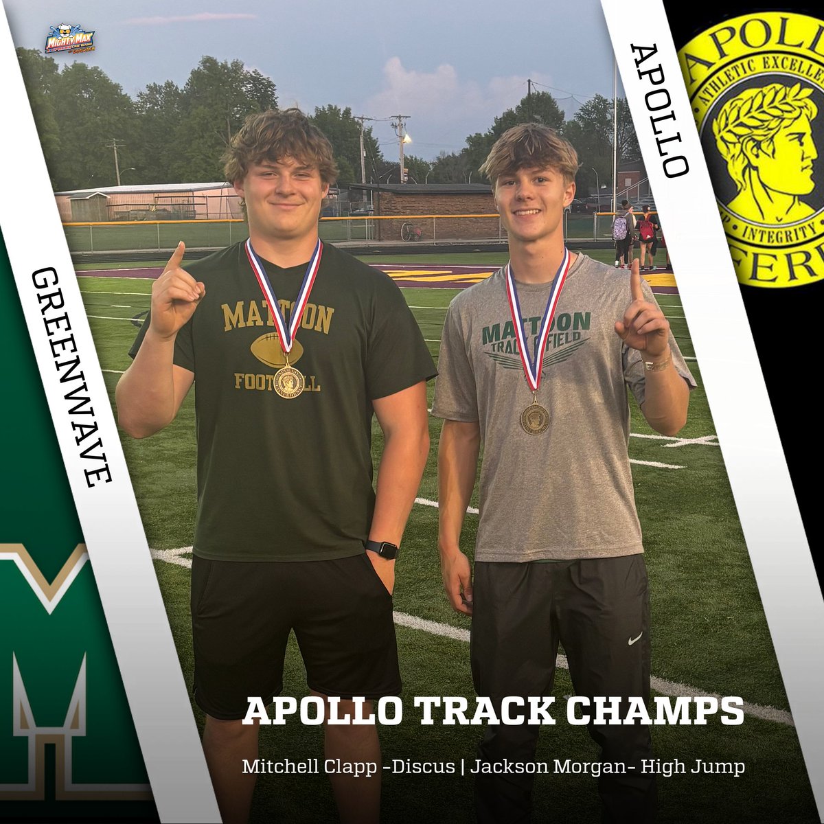 Congrats to Mitchell Clapp and Jackson Morgan on their conference titles at the Apollo Conference Track Meet! #HailGreenwave