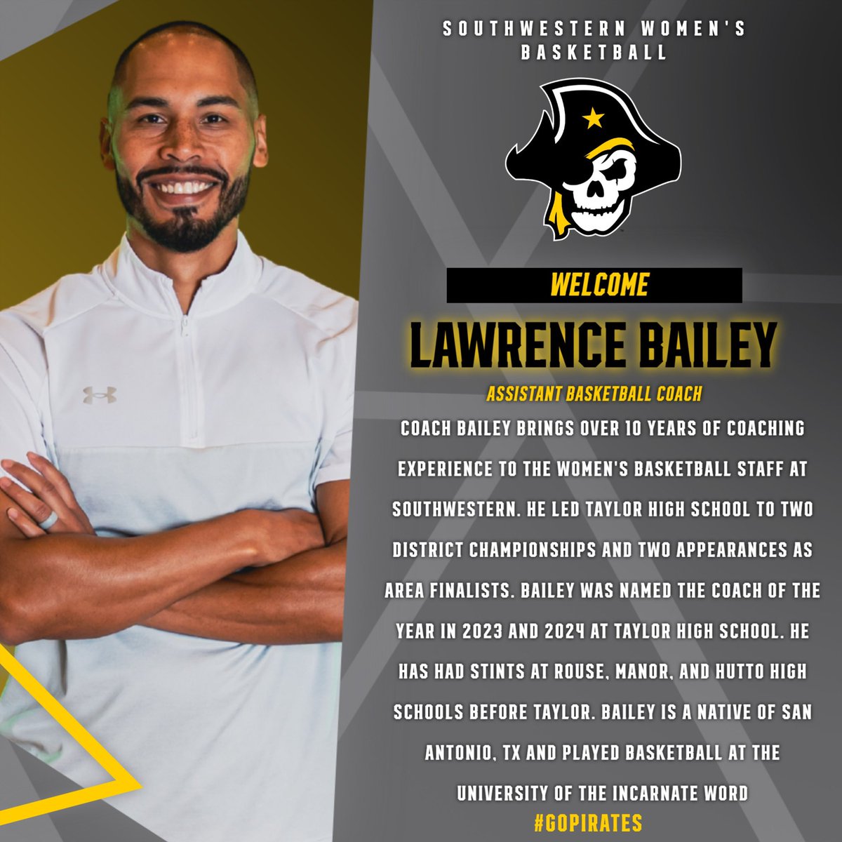 Southwestern Pirates (@supirates) on Twitter photo Please help us in welcoming our newest addition to the women’s basketball coaching staff!🏀👏🏼 🏴☠️
<a href="/SUPiratesWBB/">Southwestern Women’s Basketball</a> Please help us in welcoming our newest addition to the women’s basketball coaching staff!🏀👏🏼 🏴☠️
<a href="/SUPiratesWBB/">Southwestern Women’s Basketball</a>