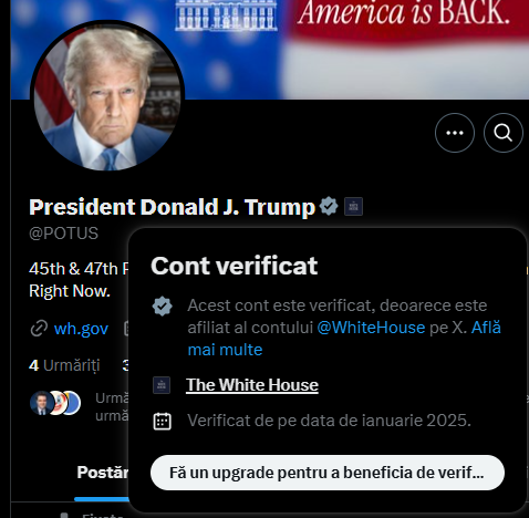 TZACANEL's tweet photo. @AlexandraBS1996 @amidemango @OldMad88 @NicusorDanRO @POTUS @grok @realDonaldTrump Pai a dat unde trebuie. Prima e pagina personala, cealalta e pagina de presedinte. https://t.co/55Iy29FJMc