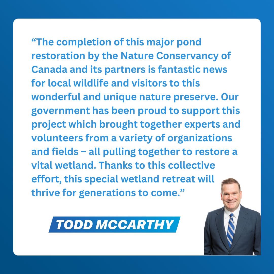 Todd McCarthy (@toddjmccarthy) on Twitter photo Congratulations to <a href="/NCC_CNC/">NatureConservancy.ca | Conservationdelanature.ca</a> and <a href="/samoosterhoff/">Sam Oosterhoff</a> on the completion of a major restoration project at the Lathrop Nature Preserve that our government was proud to support.
The investment has helped to improve fish habitats and re-opening trails for people to be able to enjoy Congratulations to <a href="/NCC_CNC/">NatureConservancy.ca | Conservationdelanature.ca</a> and <a href="/samoosterhoff/">Sam Oosterhoff</a> on the completion of a major restoration project at the Lathrop Nature Preserve that our government was proud to support.
The investment has helped to improve fish habitats and re-opening trails for people to be able to enjoy