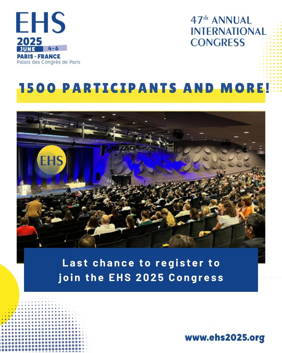 EHS2025Paris (@ehs2025paris) on Twitter photo 🚨 EHS 2025 is just 1 week away!
We’ve hit 1,500 participants and counting!
⏳ Last chance to join the biggest hernia surgery event of the year!
📍 Paris | June 4–6
đź”— Register: ehs2025.org/registration
🏨 Hotel: ehs2025.org/accommodation
<a href="/eurohernias/">European Hernia Society</a>
#EHS2025Paris 🚨 EHS 2025 is just 1 week away!
We’ve hit 1,500 participants and counting!
⏳ Last chance to join the biggest hernia surgery event of the year!
📍 Paris | June 4–6
đź”— Register: ehs2025.org/registration
🏨 Hotel: ehs2025.org/accommodation
<a href="/eurohernias/">European Hernia Society</a>
#EHS2025Paris