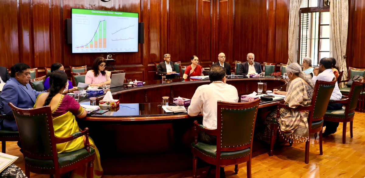 Ministry of Finance (@finminindia) on Twitter photo 👉 Union Minister for Finance and Corporate Affairs Smt. <a href="/nsitharaman/">Nirmala Sitharaman</a> chairs meeting on review of Public Sector General Insurance Companies (PSGICs) in New Delhi today
👉 FM Smt. <a href="/nsitharaman/">Nirmala Sitharaman</a> directed PSGICs to develop innovative insurance products tailored to new and emerging 👉 Union Minister for Finance and Corporate Affairs Smt. <a href="/nsitharaman/">Nirmala Sitharaman</a> chairs meeting on review of Public Sector General Insurance Companies (PSGICs) in New Delhi today
👉 FM Smt. <a href="/nsitharaman/">Nirmala Sitharaman</a> directed PSGICs to develop innovative insurance products tailored to new and emerging