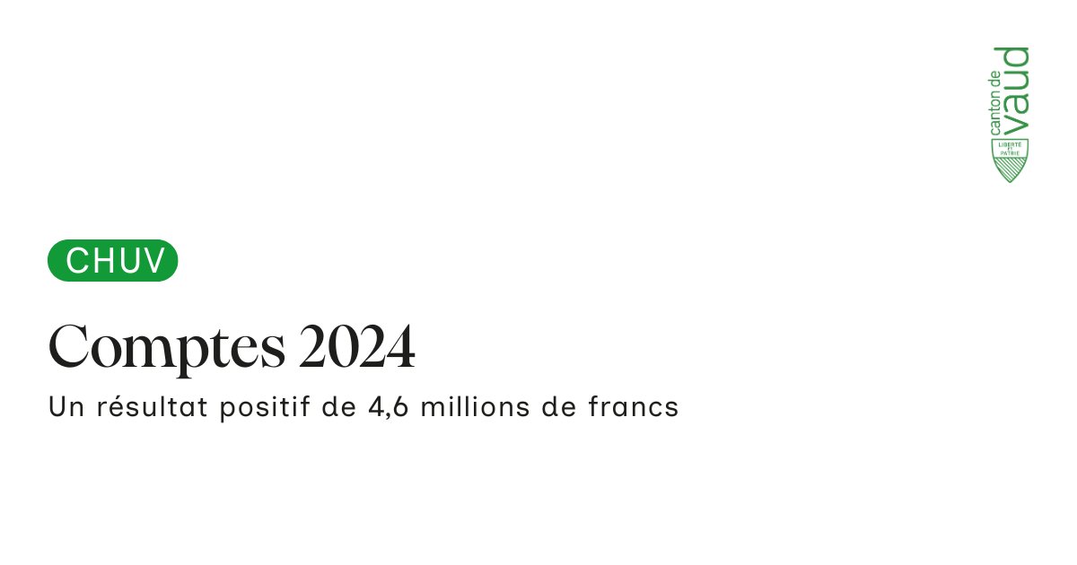 EtatdeVaud's tweet photo. [CHUV] Le Conseil d’Etat a approuvé les comptes du CHUV. Ils présentent un résultat positif de 4,6 millions de francs, sans recours aux réserves ni dissolution de provisions. 

#Vaud #CHUV #santé

🔗 https://t.co/liwIx0tKJS https://t.co/iIZqTsNqmX