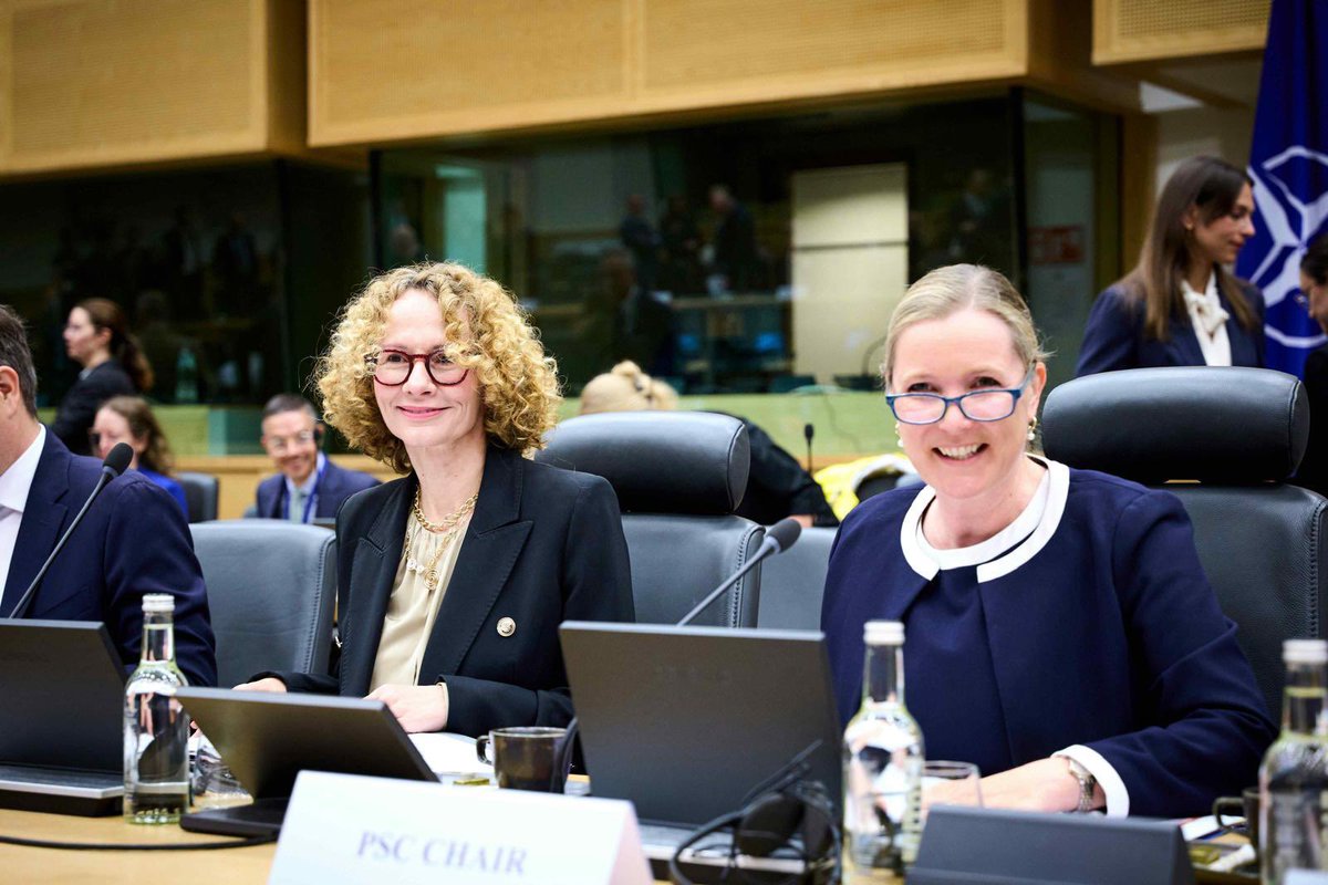 1/2 Pleased to co-chair w/<a href="/DepSecGenNATO/">Radmila Shekerinska</a> the 1st informal NAC-PSC meeting in 3 years. Important discussions on how to further enhance our support to #Ukraine &amp; help achieving a just &amp; lasting peace. With today’s challenges, close #EU-#NATO cooperation is essential.