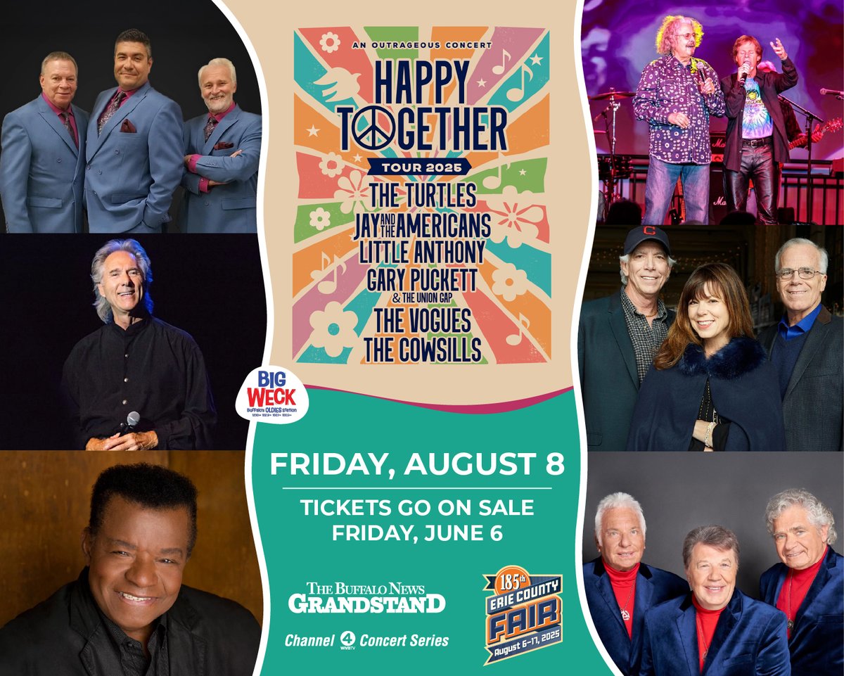 Relive the hits of the ’60s and ’70s with The Happy Together Tour at the Erie County Fair on Friday, August 8, featuring The Turtles, Jay and The Americans, Little Anthony, Gary Puckett &amp; The Union Gap, The Cowsills and The Vogues. 🎶

There’s still time to sign up to get