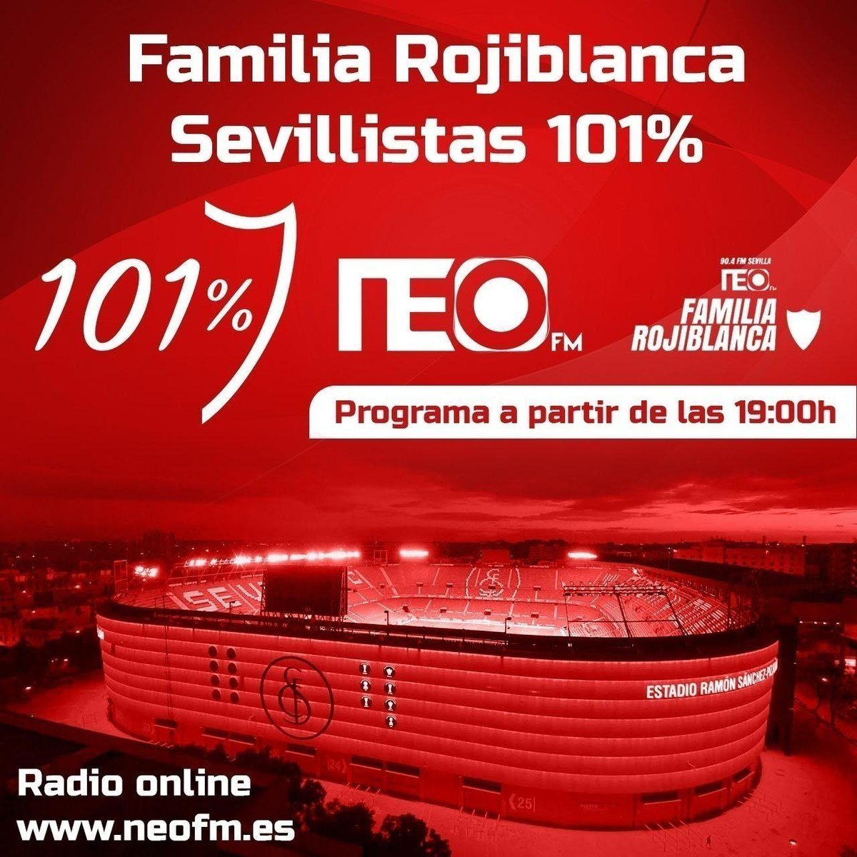 ‼️ Hoy Tenemos Radio ‼️
🕖 19:00 Familia Rojiblanca Sevillistas 101% en <a href="/neofm_es/">Neo FM 90.4 📻🗞️</a> 

🎙️ Presenta El Mago de las Ondas, acompañado de todo el elenco de presentadores.

*Último programa de la temporada*
¡¡No te lo pierdas!!

Patrocinado por #BufeteSivianes