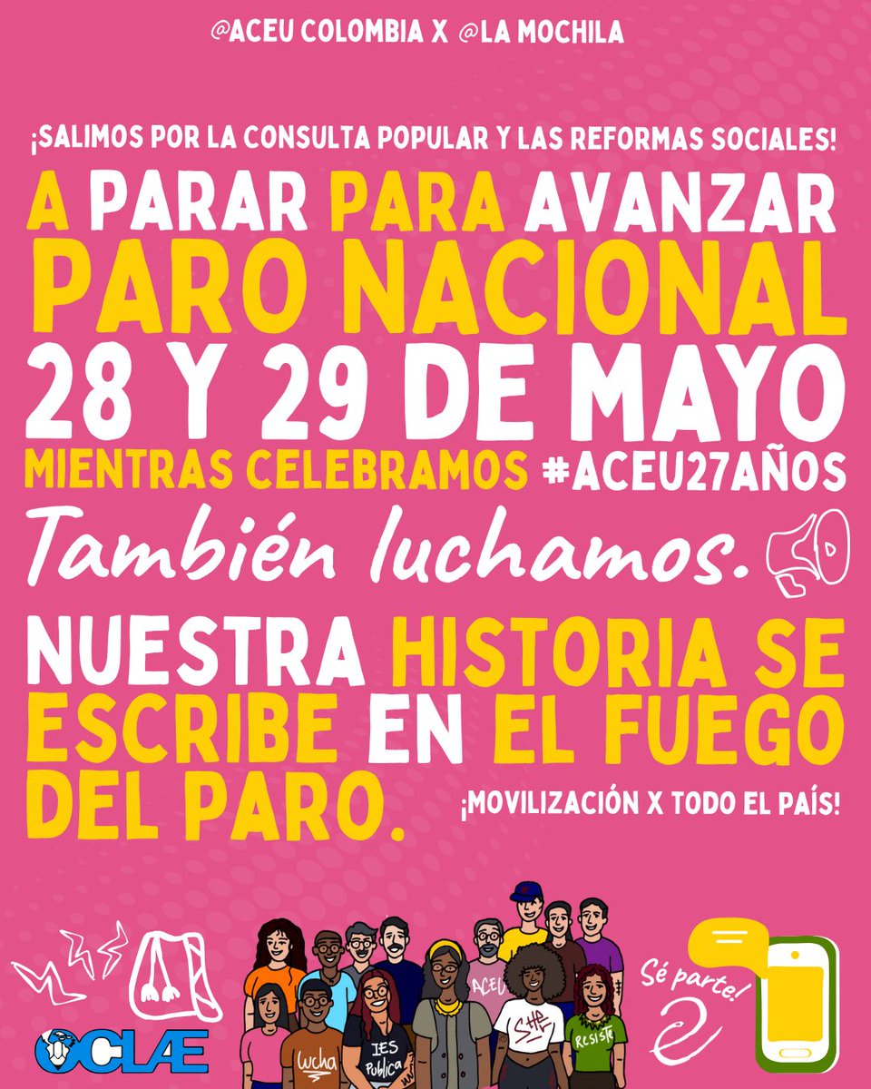 Mientras celebramos, también luchamos. La historia de la ACEU se escribe en el fuego del paro.
No hay cumpleaños sin dignidad: 27 años luchando y siguiendo de pie.

#ParoNacional #ACEU27Años #ConsultaPopularYa
