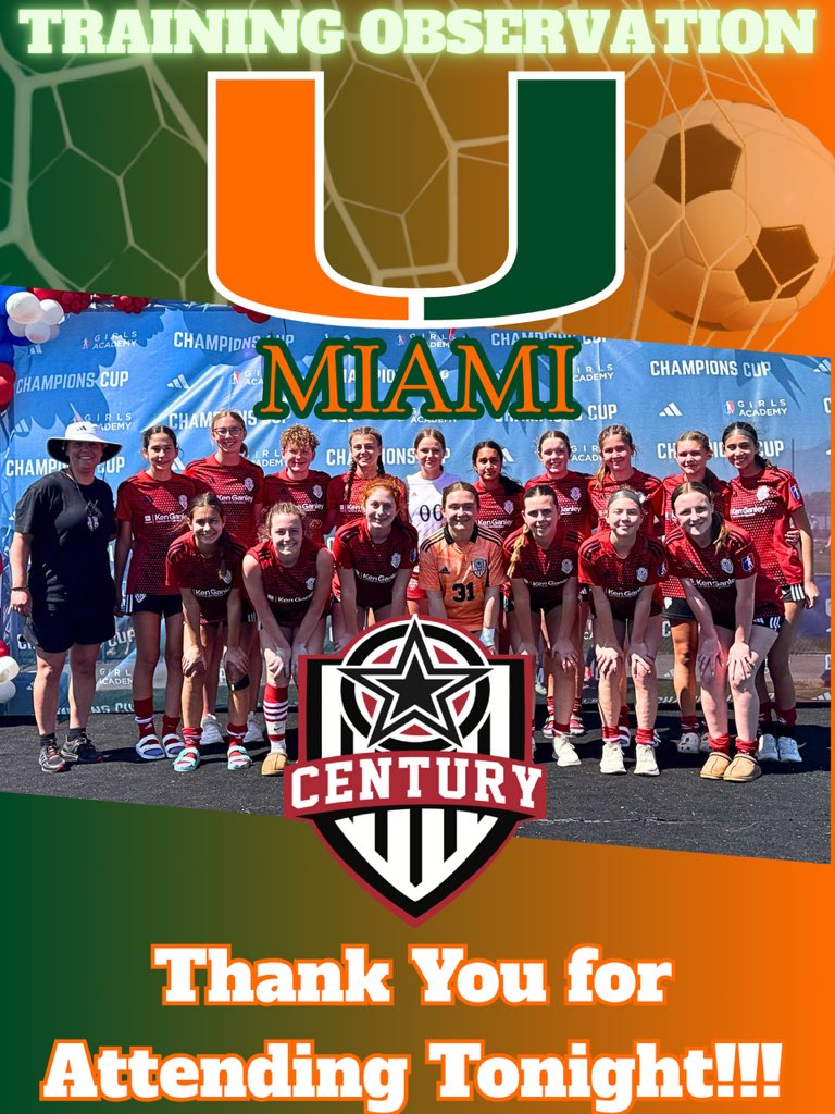ellie lebe (@ellielebe8) on Twitter photo Had a great training last night with our century 10 09 and 08 GA teams. we loved having <a href="/CanesFutbol/">Miami Hurricanes Soccer</a> at our practice thank you for attending!
<a href="/CoachEMarshall/">Erica Marshall</a> <a href="/kkeelan10/">Coach Kk</a> <a href="/KenMasuhr_Jr/">Ken Masuhr</a> <a href="/PrepSoccer/">Prep Soccer ⚽️</a> <a href="/TopDrawerSoccer/">TopDrawerSoccer</a> <a href="/JREskilson/">J.R. Eskilson</a> <a href="/TheSoccerWire/">SoccerWire</a> <a href="/ImYouthSoccer/">ECNL/GA/Recruiting/College Soccer</a> Had a great training last night with our century 10 09 and 08 GA teams. we loved having <a href="/CanesFutbol/">Miami Hurricanes Soccer</a> at our practice thank you for attending!
<a href="/CoachEMarshall/">Erica Marshall</a> <a href="/kkeelan10/">Coach Kk</a> <a href="/KenMasuhr_Jr/">Ken Masuhr</a> <a href="/PrepSoccer/">Prep Soccer ⚽️</a> <a href="/TopDrawerSoccer/">TopDrawerSoccer</a> <a href="/JREskilson/">J.R. Eskilson</a> <a href="/TheSoccerWire/">SoccerWire</a> <a href="/ImYouthSoccer/">ECNL/GA/Recruiting/College Soccer</a>