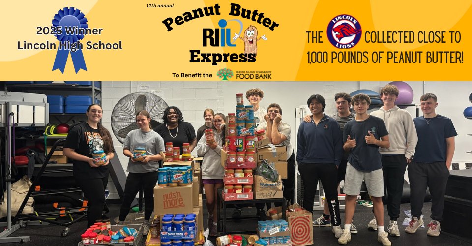📣Lincoln High School🦁 provides "Lion's share" of donations, as 🥜11th Annual RIIL Peanut Butter Express Challenge🥜 results in 1,100+ pounds of peanut butter to benefit the RI Community Food Bank.
READ MORE: riilsports.tumblr.com/post/784800969…