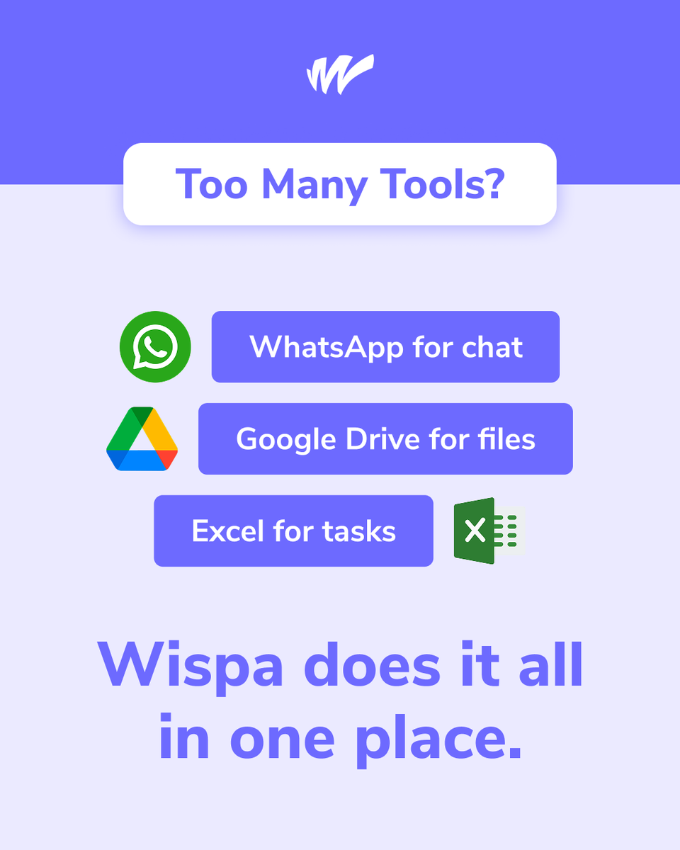 Wispa_us's tweet photo. Too many tools. Not enough clarity?
Juggling apps for #tasks, #chats, docs, and deadlines?
We’ve been there.
✅ All-in-One Work Platform
✅ No More App Switching
✅ Centralized Communication & #Workflow
✅ Clean, Clutter-Free Dashboard
#Wispa #TooManyTools #AllInOneSolution https://t.co/zsGnGSyKBd