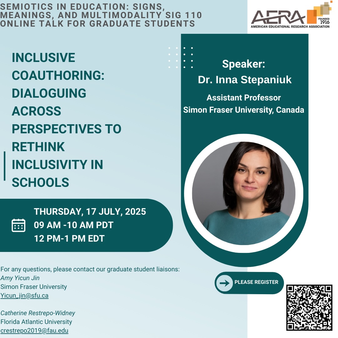 We're excited for our upcoming online talk for graduate students with Dr. Inna Stepaniuk on inclusive co-authoring. All graduate students are welcome! Join us July 17 at 12pm EDT. Click on the QR code to register.