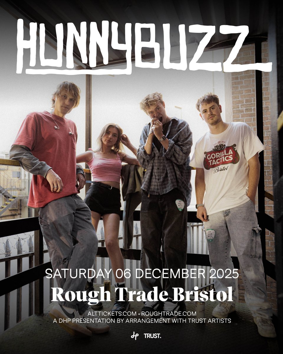 DHP Family (@dhpfamily) on Twitter photo Known for their vibrant fusion of melancholic melodies and upbeat energy, Hunny Buzz will be playing at Bristol <a href="/RoughTrade/">Rough Trade</a> on Saturday 6th December.
Tickets on sale at 10am tomorrow, set a reminder here: tinyurl.com/mr852wnr Known for their vibrant fusion of melancholic melodies and upbeat energy, Hunny Buzz will be playing at Bristol <a href="/RoughTrade/">Rough Trade</a> on Saturday 6th December.
Tickets on sale at 10am tomorrow, set a reminder here: tinyurl.com/mr852wnr