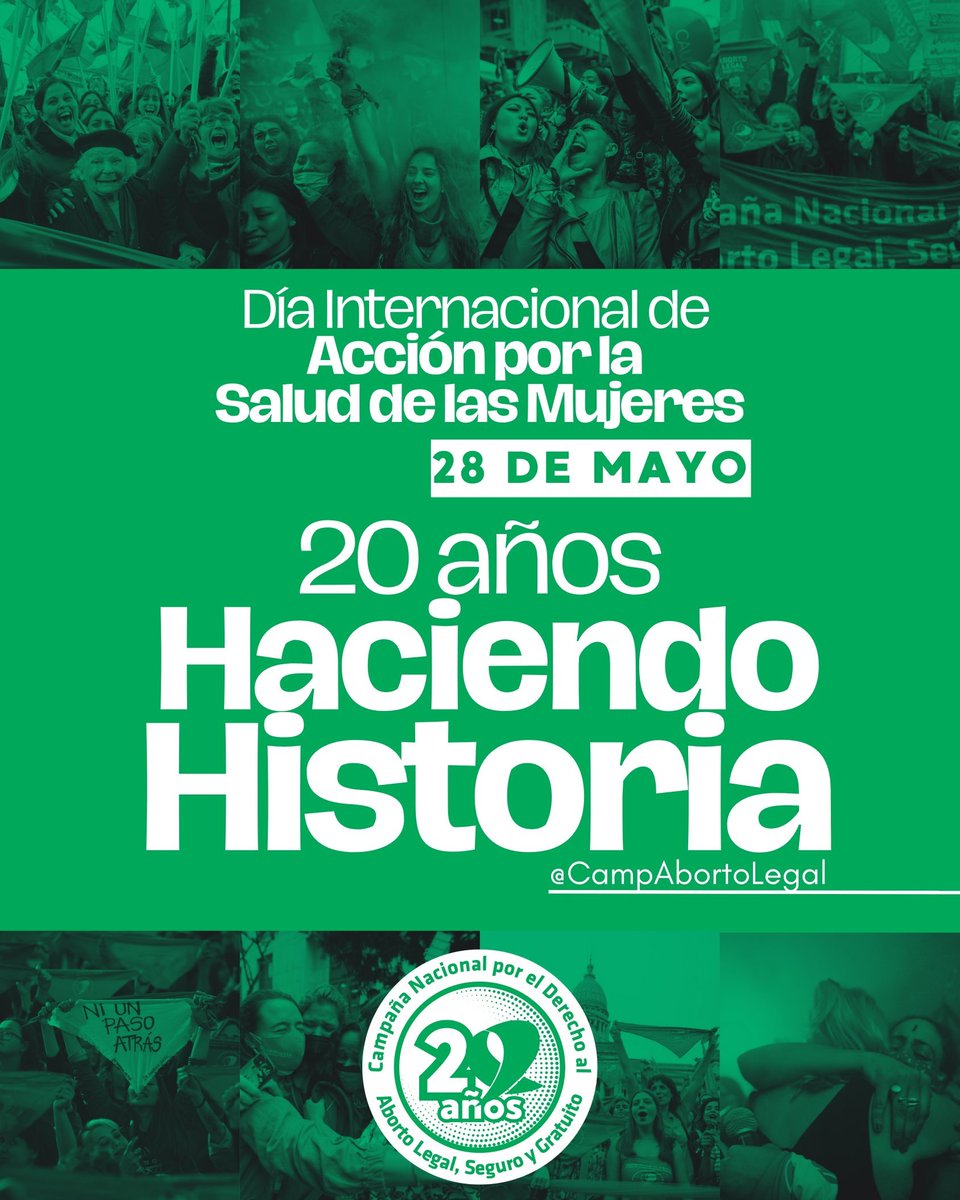 El 28 de mayo de 2005 se formó la Campaña Nacional por el Derecho al Aborto Legal,  Seguro y Gratuito.
20 años de historia 
20 años de lucha

Seguimos en Campaña 💚👊