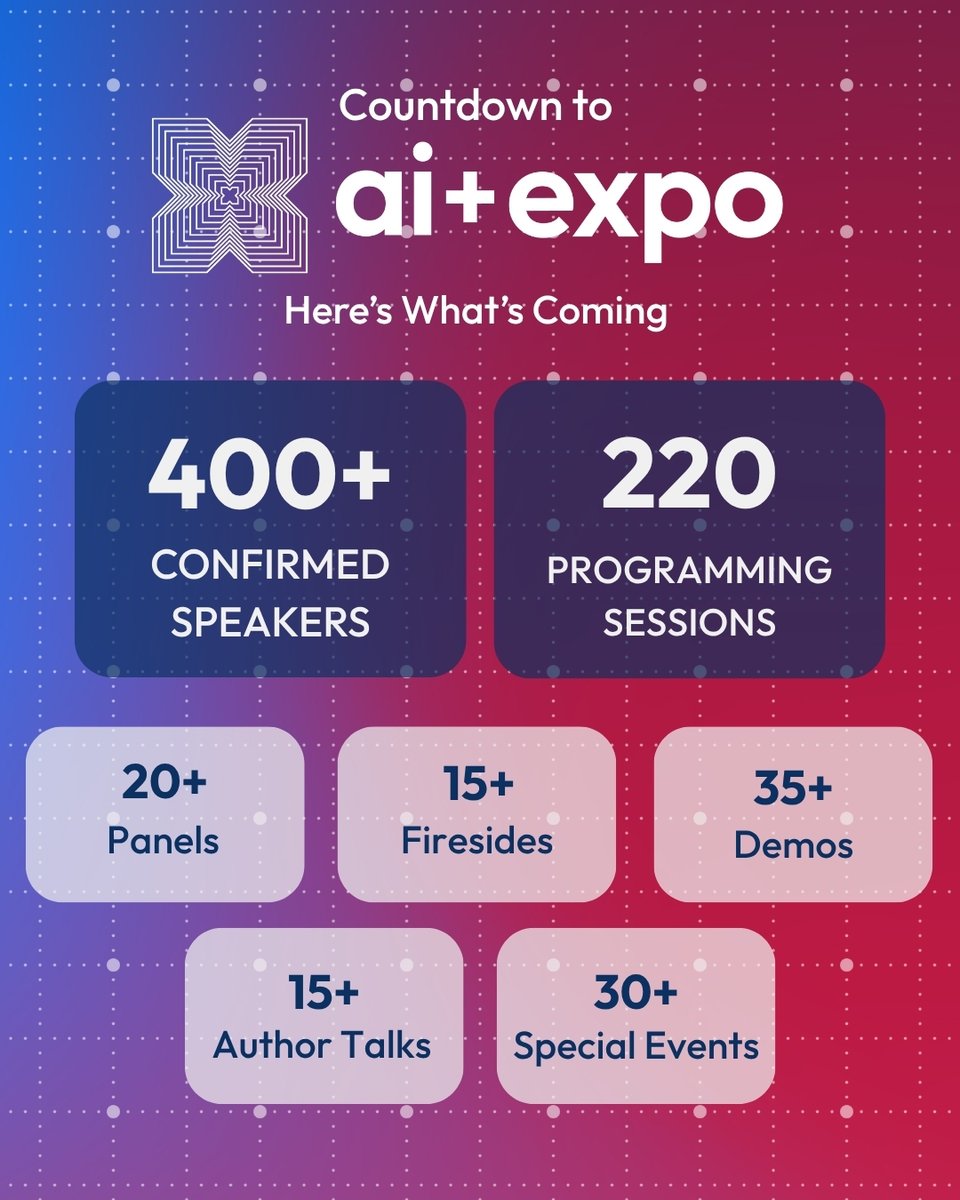 We’re just days away from #SCSPAIExpo25, happening June 2–4! Expect:

🔹400+ Confirmed Speakers
🔹 220 Programming Sessions
🔹 20+ Panels | 15+ Firesides | 35+ Demos | 15+ Author Talks | 30+ Special Events

Whether you're looking to learn, network, or lead — this is the AI event