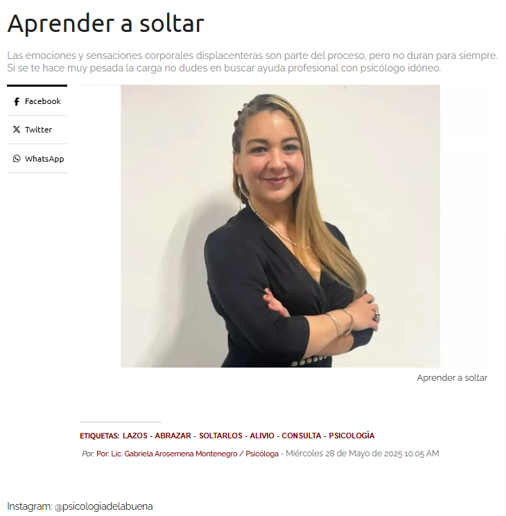 Gabby_Aro's tweet photo. Les comparto mi más reciente articulo publicado hoy en @criticaenlinea acerca de aquel proceso, en ocasiones difíciles de soltar aquellos vínculos que no son saludables para nosotros. Visita el siguiente enlace: https://t.co/YMUx41GGto https://t.co/GE0MQ0nVrD