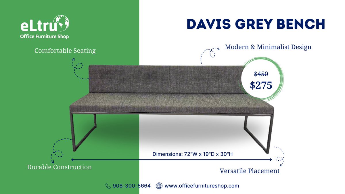 OFSfurnitures's tweet image. Stylish, durable, and comfy—the Davis Grey Bench fits any space. Perfect for offices, lounges, and breakout zones.

#OfficeSeating #ModernFurniture #WorkspaceDesign #OfficeStyle #LoungeSeating #MinimalistDesign 

officefurnitureshop.com/products/davis…