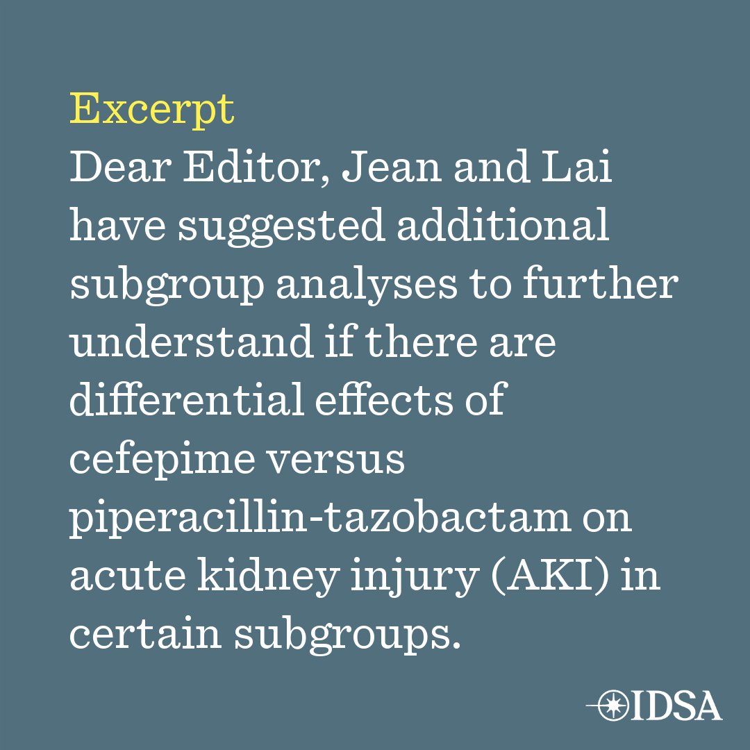 Responding to additional considerations regarding the risk of acute kidney injury with cefepime versus piperacillin-tazobactam in patients with septic shock

✅ Just Accepted
🔗 bit.ly/4kCmyUg