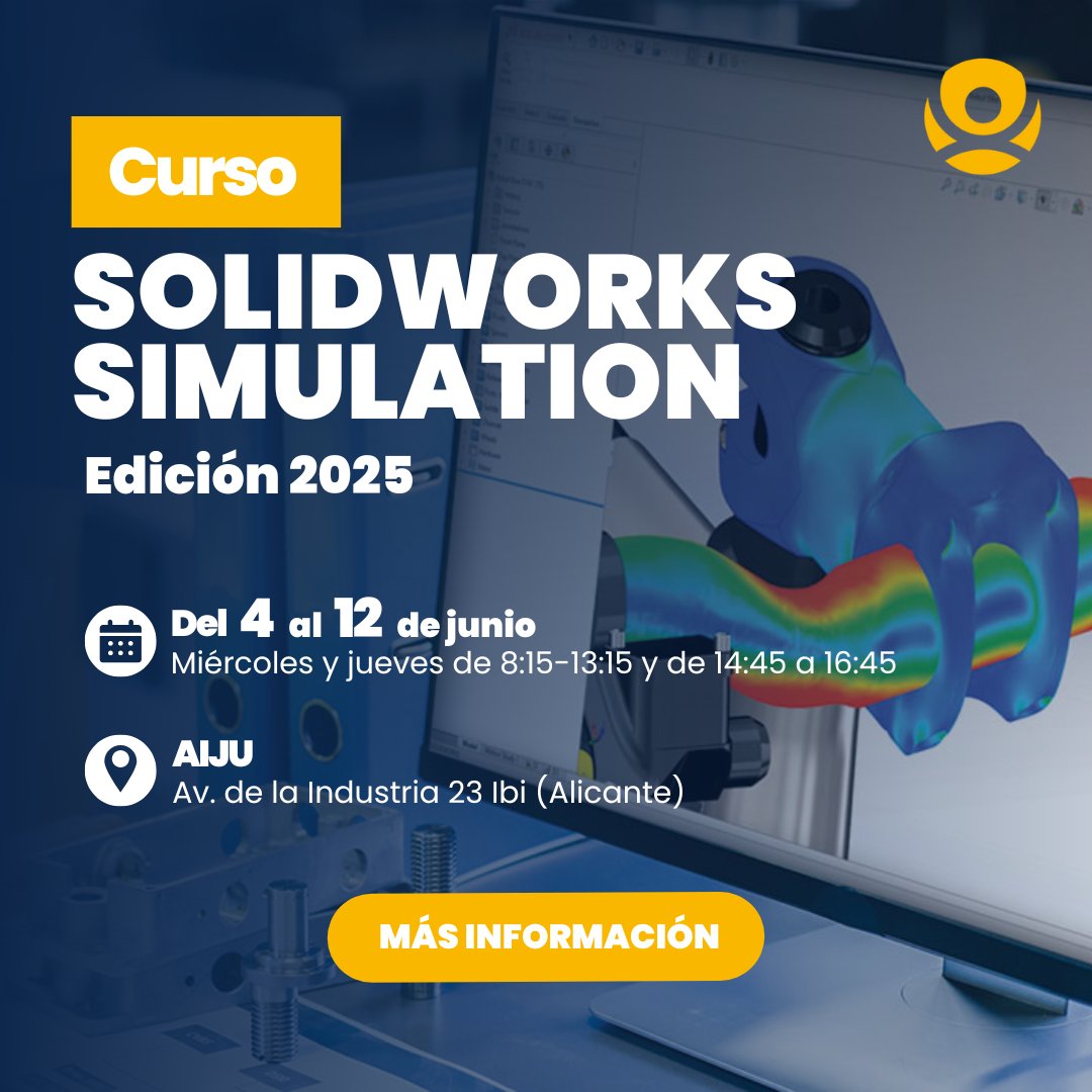 AIJU_Tecnologi's tweet image. ¿Trabajas con estructuras sometidas a presión o temperatura?
Domina #SOLIDWORKS SIMULATION.
Curso orientado a personal técnico que quiere optimizar sus diseños con precisión aplicando el método de elementos finitos (FEM)
Imparte: Eduardo Beltran, de CIMWORKS Lutech
#AijuFormación