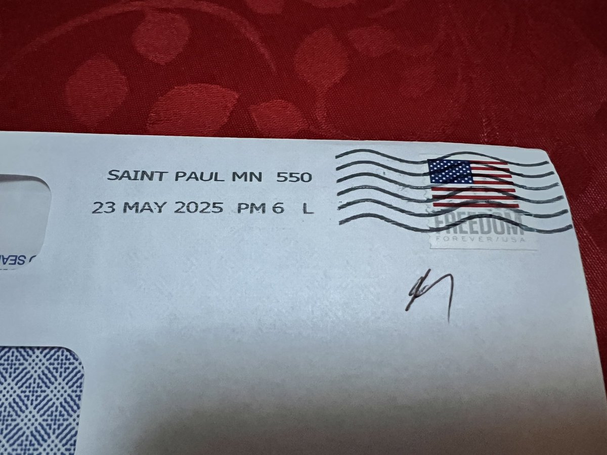 Hubbyboogie's tweet image. Government inefficiency is when a letter mailed from 2 miles away in Hermantown first gets sent down to the St Paul mail processing facility in Eagan (163 miles away) before returning to be delivered.