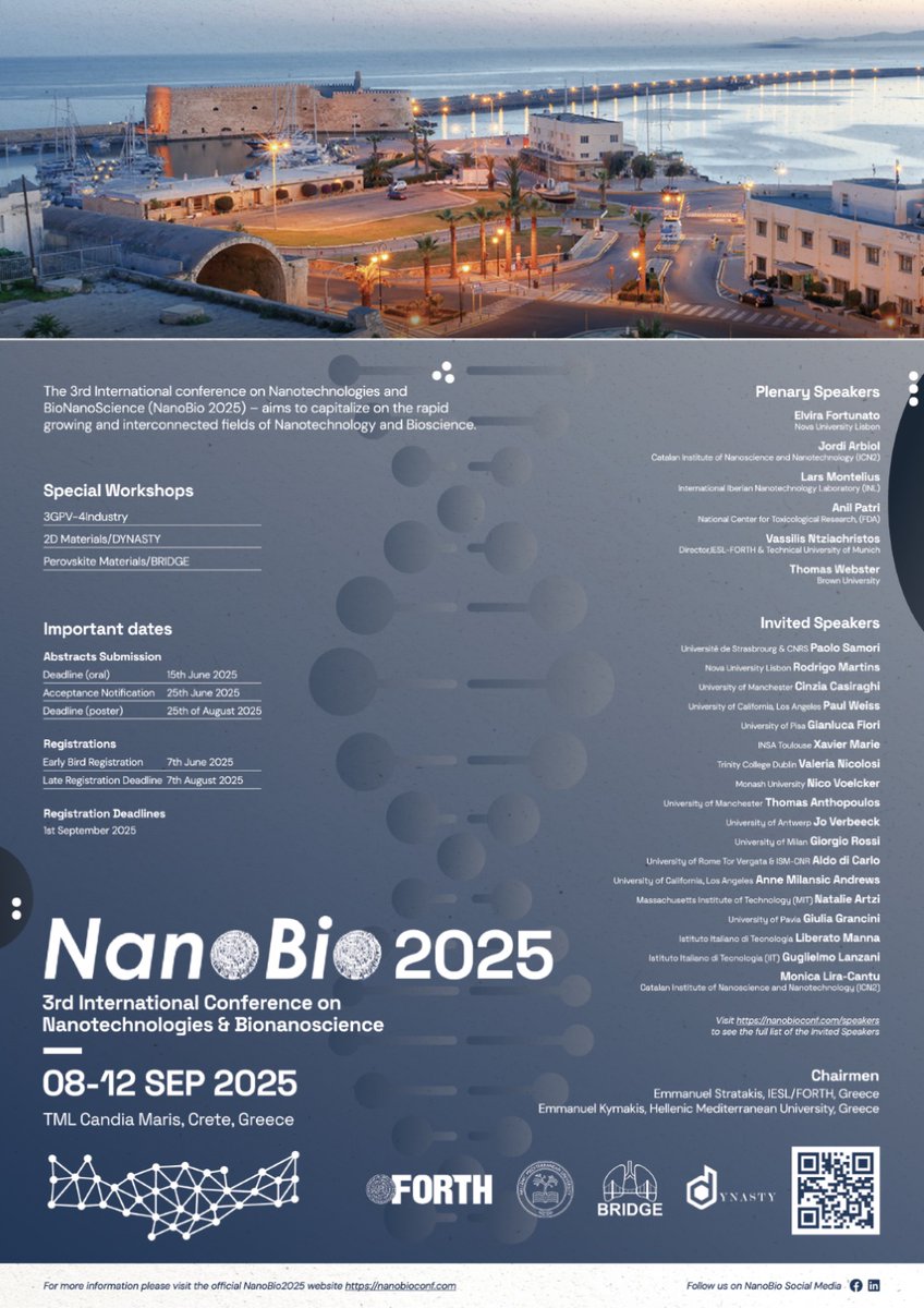 glasafuels's tweet photo. ⏳ Attention energy enthusiasts! Only 2 weeks left to register for the 3rd International Conference on #Nanotechnologies and #Bionanoscience, organised by @StratakisLab at @FORTH_ITE and @HMUniversity!
More info 🔗 https://t.co/A1J1T6Gnv6
📅 Dates: 8–12 September 2025
📍 Location: Heraklion, Crete, Greece
🏖 Venue: Candia Maris – A luxury seaside resort.
Join leading experts, researchers, and innovators from around the world at this prestigious event that brings together the rapidly growing fields of Nanotechnology and Bionanoscience.
🔗 Register now: https://t.co/LuUCTKF0ZO
#NanoBio2025