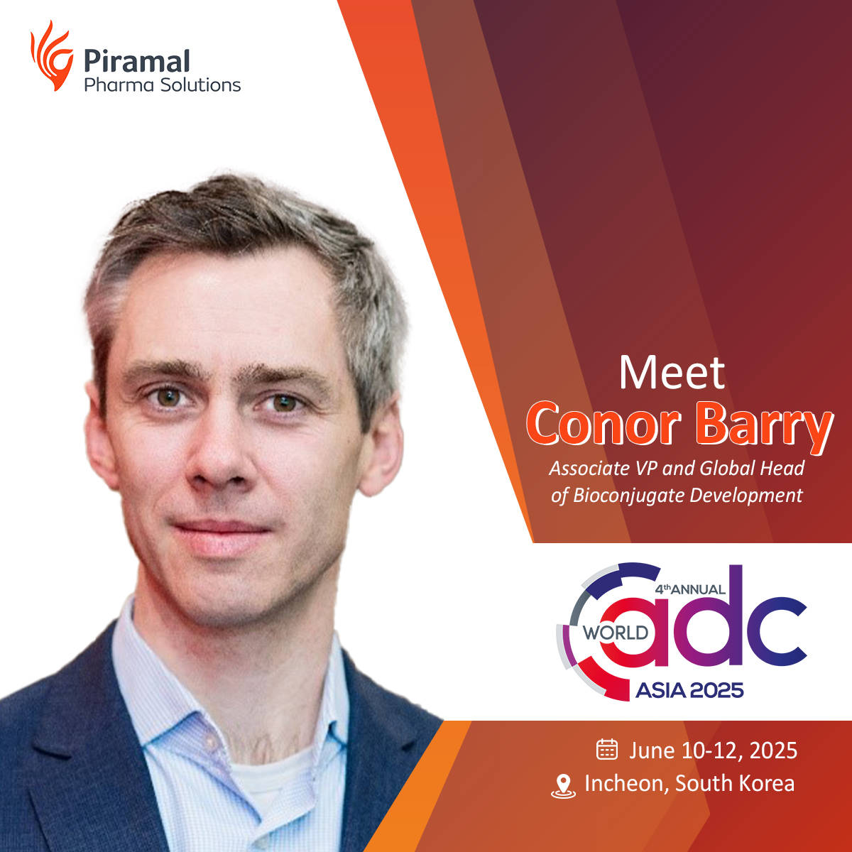 Conor Barry, Associate Vice President and Global Head of Bioconjugate Development, will attend the World ADC Asia Summit. 

With over 15 years in ADCs, he has led programs from early development to commercialization. 

Connect with Conor at the summit in Incheon, South Korea💊