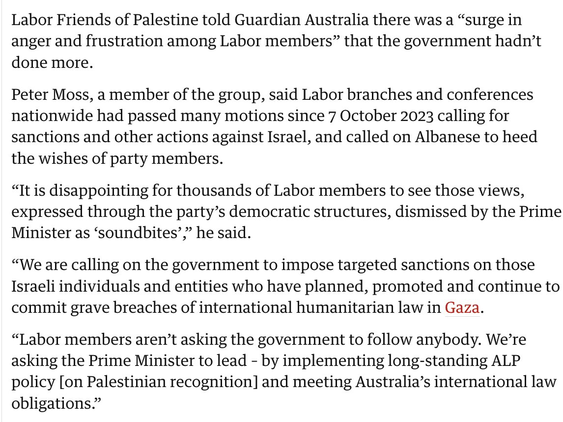 Labor Friends of Palestine NSW (@labor_palestine) on Twitter photo Our comments in <a href="/GuardianAus/">Guardian Australia</a> today, responding to <a href="/AlboMP/">Anthony Albanese</a> rejection of sanctions Our comments in <a href="/GuardianAus/">Guardian Australia</a> today, responding to <a href="/AlboMP/">Anthony Albanese</a> rejection of sanctions