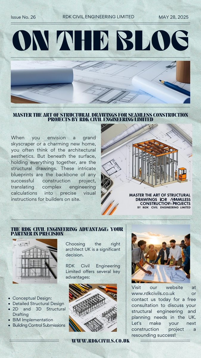 Just published! ✍Learn how RDK Civil Engineering Limited brings precision to every project. Click the link to read! structuralsdrawings.blogspot.com/2025/05/master…   #NewBlogPost #CivilEngineeringServices #StructuralPlans #RDKCivils #ConstructionIndustry #EngineeringLife