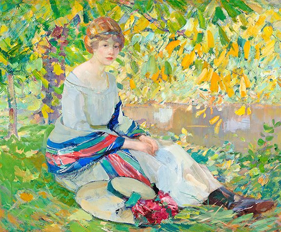 Karl Albert Buehr (1866-1952), "Daydreams," dated “1910,” oil on canvas, 29 3/8" x 36 1/8", with provenance from the RH Love Galleries, Chicago, sold on the phone for $28,800 (e. $8000/12,000) at <a href="/DoyleNewYork/">Doyle Auctioneers & Appraisers</a> maineantiquedigest.com/stories/bierst… #antiques #antique #art #artist #fineart