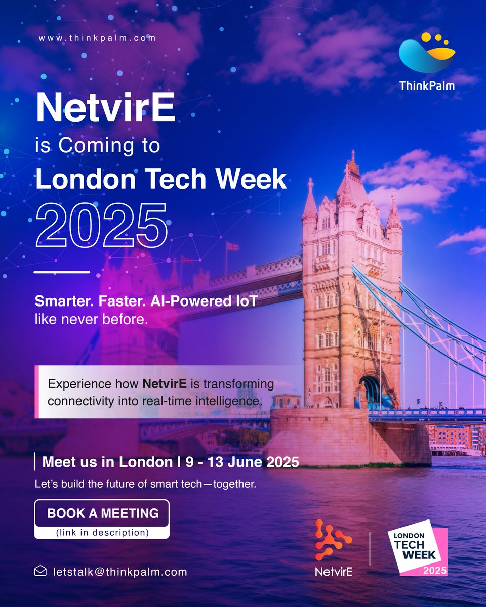 Discover how NetvirE - IIoT Platform by ThinkPalm, is redefining connectivity by turning data into real-time intelligence at London Tech Week.
Whether you're an innovator, technologist, or industry leader, this is your chance to experience the future of smart tech first-hand.