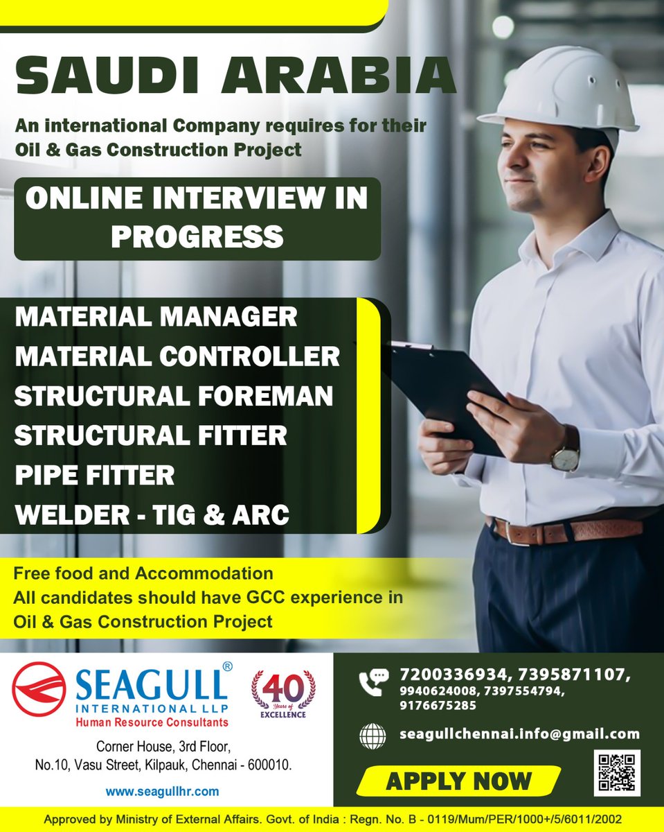hrd1_seagull's tweet photo. 🇸🇦Saudi Arabia Jobs
Location - Chennai
.
.
.
#saudiarabiajobs #materialmanager #pipefitter #welder https://t.co/BbGtk6pj0h