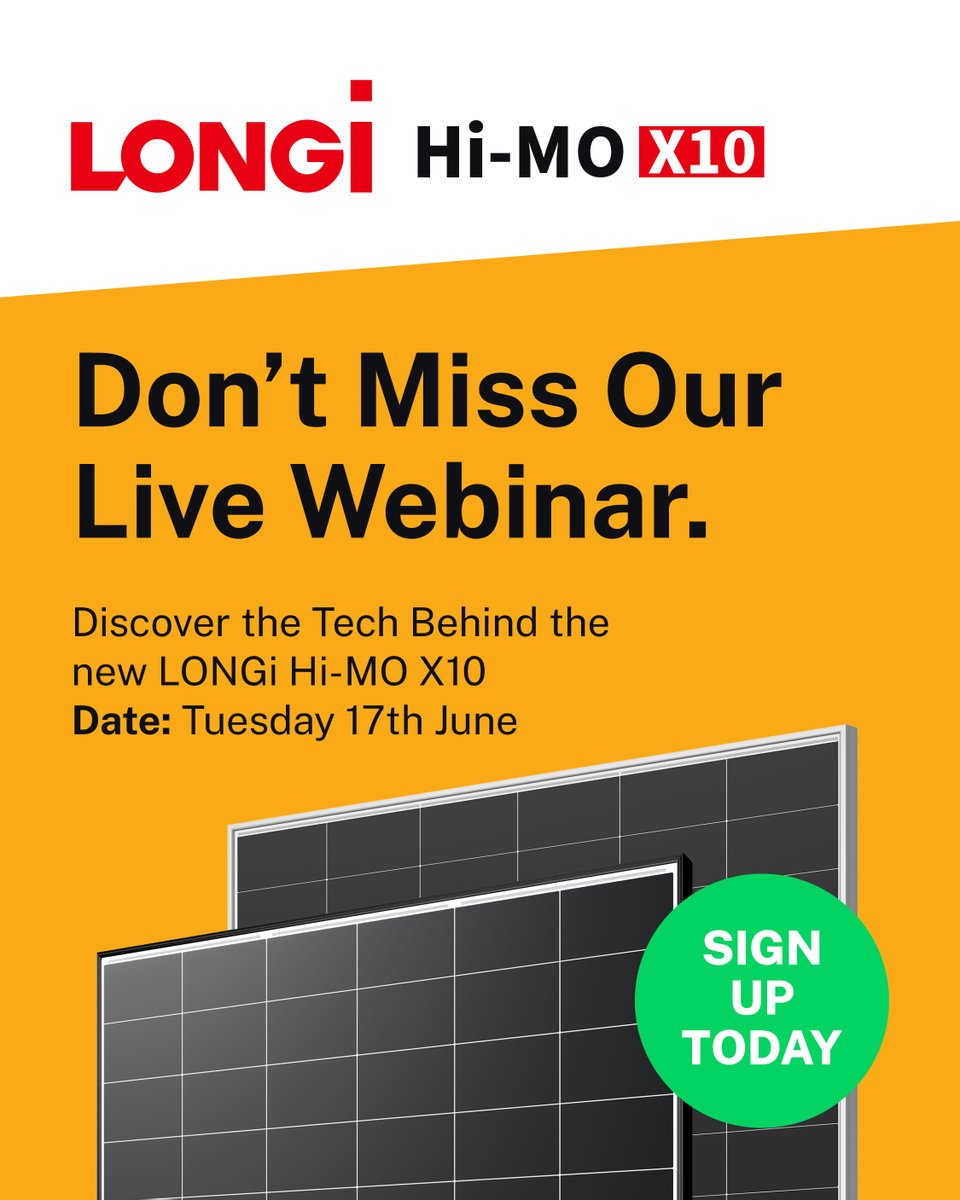 🔴 Live Webinar – 17th June
Join Solen Energy + LONGi to explore the new Hi-MO X10 solar panel range ☀️
✔️ TopCon vs N-Type
✔️ ESG, traceability &amp; reliability
🕤 9:30am–10:15am
📍 Online &amp; free to attend
👉 Register: go.solenenergy.com/v2c0v8
#SolarWebinar #LONGiHiMOX10