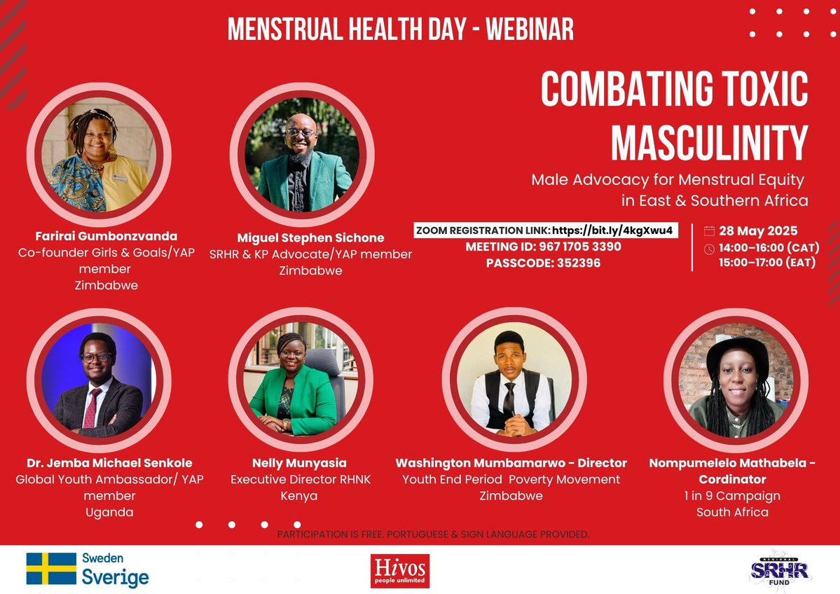 Regional SRHR Fund (@cafesrhr) on Twitter photo Webinar Alert! Join us this afternoon at 2:00 PM CAT, 28th May 2025 as we commemorate Menstrual Hygiene Day with a powerful and timely webinar discussion: Combating Toxic Masculinity. Register here: bit.ly/4kgXwu4 #MenstrualHygieneDay <a href="/hivosrosa/">Hivos Southern Africa</a> Webinar Alert! Join us this afternoon at 2:00 PM CAT, 28th May 2025 as we commemorate Menstrual Hygiene Day with a powerful and timely webinar discussion: Combating Toxic Masculinity. Register here: bit.ly/4kgXwu4 #MenstrualHygieneDay <a href="/hivosrosa/">Hivos Southern Africa</a>