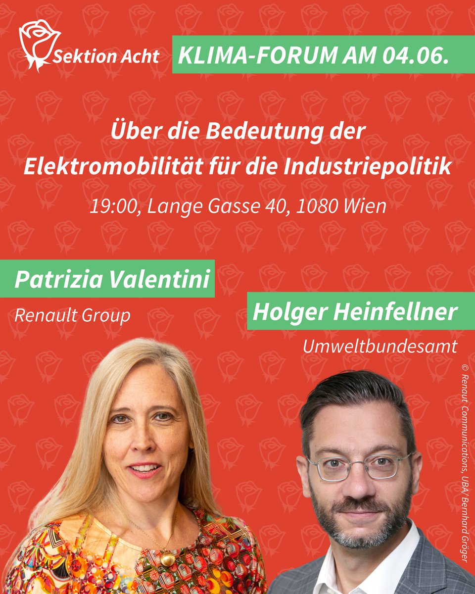 Sektion Acht (@sektionacht) on Twitter photo In unserem letzten Klima-Forum zu grüner Industriepolitik geht es um die Bedeutung von Elektromobilität. Darüber reden wir mit Patrizia Valentini, Holger Heinfellner und <a href="/nikowall_/">Nikolaus Kowall</a>! Nächster Mittwoch, 19:00 im Gasthaus Schnattl. In unserem letzten Klima-Forum zu grüner Industriepolitik geht es um die Bedeutung von Elektromobilität. Darüber reden wir mit Patrizia Valentini, Holger Heinfellner und <a href="/nikowall_/">Nikolaus Kowall</a>! Nächster Mittwoch, 19:00 im Gasthaus Schnattl.