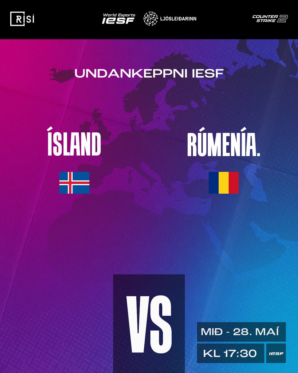 Ekki missa af kvennalandsliðinu keppa í undankeppni IESF í Counter-Strike

Ísland vs Rúmenía kl 17:30

Leikur verður sýndur á rafithrottir.is/risi-tv

Áfram Ísland! 💪🎮🇮🇸

#Rafíþróttir #WorldEsports #IESF #Ljósleiðarinn 
<a href="/iesf_official/">IESF</a>