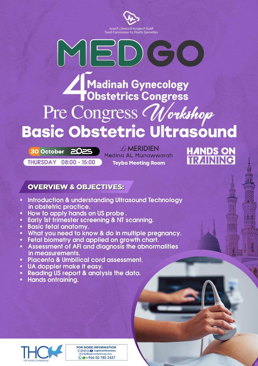 Top House Conferences (@tophconferences) on Twitter photo Medgo😍
Per Congress Workshop
Basic Obstetric Ultrasound
30-Oct -2025
Thursday:8:00-15:00
📍le Meridien Medina Hotel "Teyba Meeting Room"
CME
Hands on Training
Limited seats
For Registration:medgo-ksa.com/workshops/
for more info:+966507852437
<a href="/AliHibshi/">د. علي الحبشي</a> Medgo😍
Per Congress Workshop
Basic Obstetric Ultrasound
30-Oct -2025
Thursday:8:00-15:00
📍le Meridien Medina Hotel "Teyba Meeting Room"
CME
Hands on Training
Limited seats
For Registration:medgo-ksa.com/workshops/
for more info:+966507852437
<a href="/AliHibshi/">د. علي الحبشي</a>