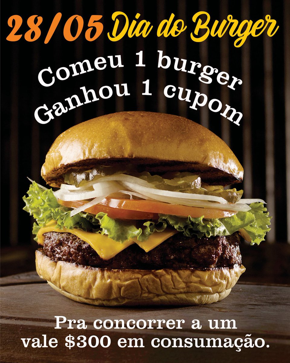 Comeu burguinho aqui hoje?
Concorre a um vale de $300 em consumação!

Feliz dia do hambúrguer!