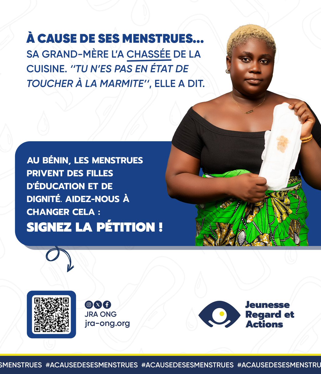 ONG_JRA's tweet image. Une fille qui a ses règles n’est pas impure. Ces croyances lui volent sa place, parfois même au sein de sa propre famille.

Signez ici la pétition ⤵️
bit.ly/A-cause-de-nos…

Partage apprécié 🙏🏽

#icicestjra #28mai #acausedesesmenstrues #sororité